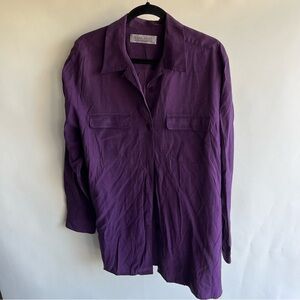 Karen Scott Button Up Shirt Blouse Purple Sz Lg Rayon Polyester Women’s Collared